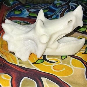 White Jade Triceratops Head Sculpture